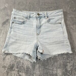American Eagle Hi-Rise Shortie Denim Shorts Light Wash Frayed Hem Womens 10